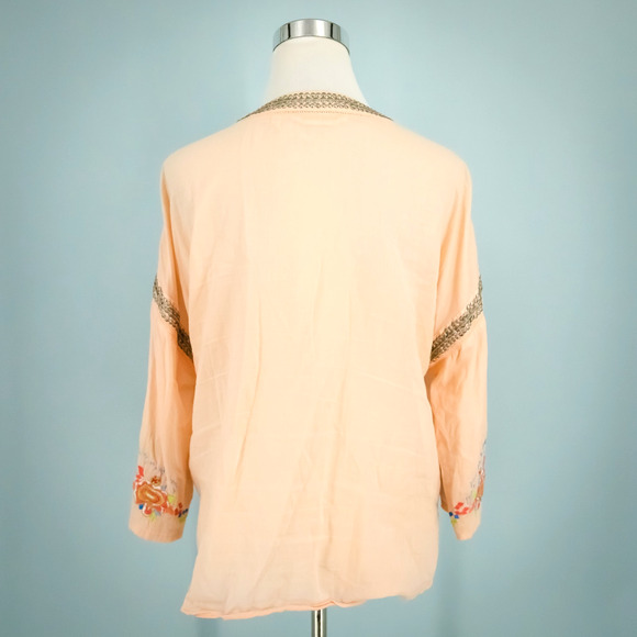 Soft Surroundings Size Medium M Peach Palm Island Beaded Embroidered Tunic Top - Picture 3 of 5